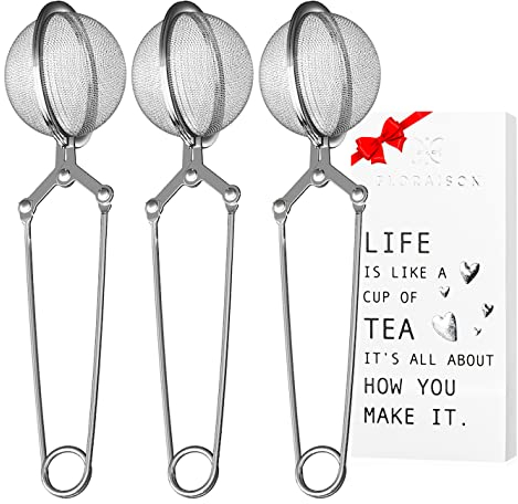 3 Pack Snap Ball Tea Strainer with Handle for Loose Leaf Tea and Mulling Spices Stainless Steel Strainer Perfect Pincer Tea Ball Infuser Tea Filter Tong