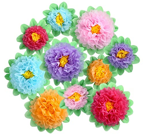 LIHAO 10 Pompons Fleurs en Papier Soie pour Decoration Mariage Anniversaire