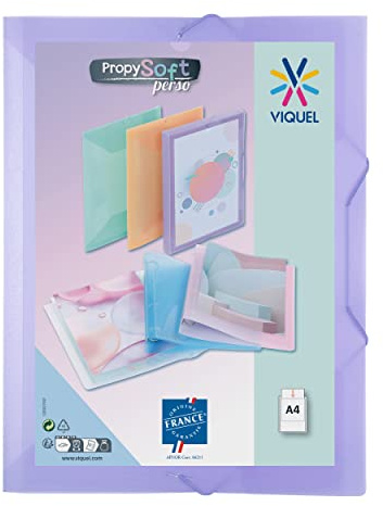 Viquel - Chemise plastique a4 avec rabat et fermeture à élastiques - Chemise plastique personnalisable Propysoft - Fabriqué en France - Violet pastel