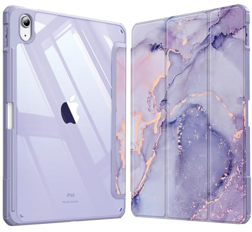 Fintie Funda Durable para iPad 11ª Gen 2025 (A16) de 11 Pulgadas, iPad 10ª Gen de 10.9 Pulgadas (2022) - Funda Antichoque y Soporte para Lápiz, Auto-Reposo/Activación,Mármol Lila Dorado