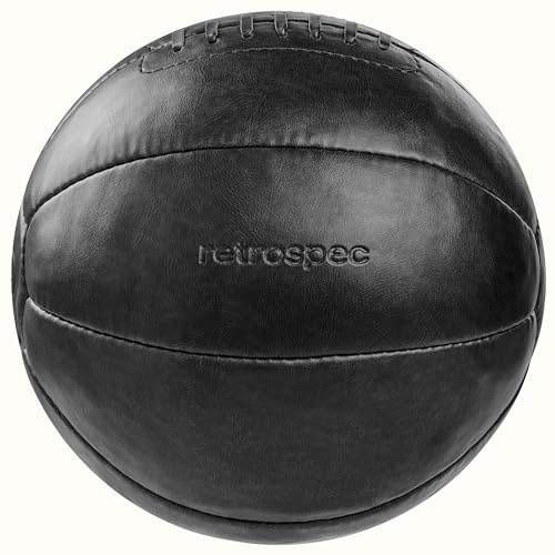 Retrospec Core Gewichteter Medizinball 4, 6, 8, 10, 12, 14, 16, 20, 25, 13,6 kg, weiches veganes Leder mit stabilem Griff für Krafttraining, Erholung, Balance-Übungen und andere Ganzkörper-Workouts