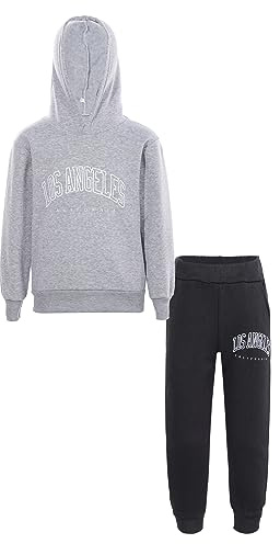 JEATHA Conjunto deportivo Unisex Niños traje deportivo de manga larga y Pantalones Largos de Deportivos Ropa de Otoño Invierno Gris negro 10-11 años