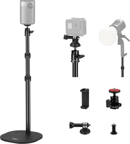 NEEWER Tischprojektorständer mit Schwerer Basis 40-90cm Tischstativ mit Telefonhalter und Action Kamera Halterung, Kugelkopf Webcam Videoprojektor Halterung, kompatibel mit XGIMI Nebula MEVO, DS006