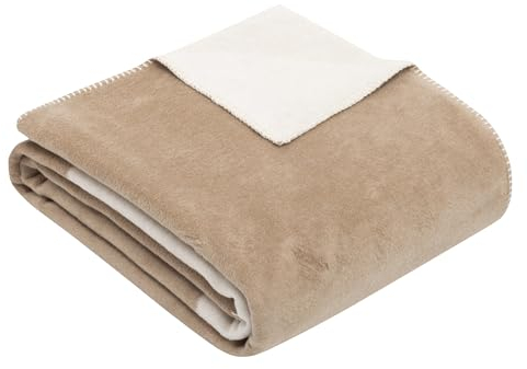 s.Oliver Decke 150x200 cm - Baumwollmix, Made in Germany, weich, warm & waschbar, Kuscheldecke Gemustert beige wollweiß