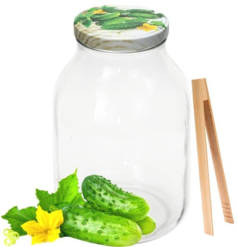 MIKONI 3 l gurkburk, konserveringsburkar, lock, konserveringsburkar, glasburk, GURKEN motiv (4)