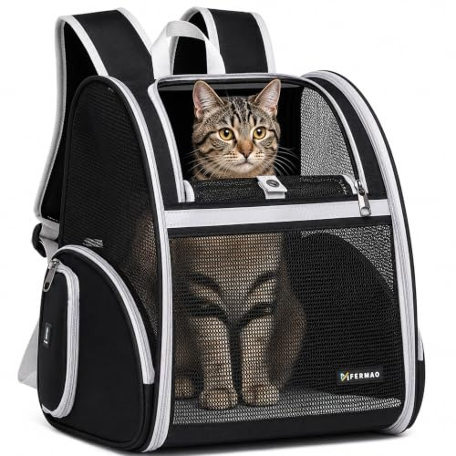 Dog Carrier Backpack, Breathable Mesh Backpack for Dogs and Cats,Portable Pet Backpack Carrier Folds Ideal for in Hiking, Outdoor Camping, Veterinary Transport Hold Pets Up to 15 Lbs（Black）