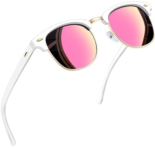 Joopin Polarised Classic Semi-Rimless Sunglasses Women Men White Pink