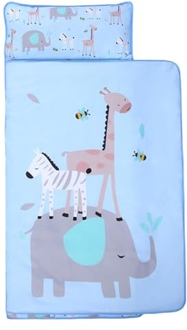 Sac de couchage pour enfants, sac de couchage pliable portable intégré avec oreiller pour filles et garçons (bleu ciel, 125 x 50 cm)