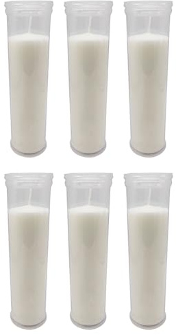 Tradineur - Pack de 6 velones de santo de parafina y cera vegetal, velas litúrgicas, decoración de iglesias, cementerios, tumbas (Blanco - 21,3 cm)