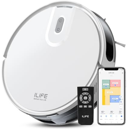 ILIFE Robot aspirador V20 con navegación láser SoF, succión de 5000 Pa, aspiradora y fregona 2 en 1, limpieza personalizada, ideal para pelo de mascotas y todo tipo de suelo, aplicación, Alexa, Google
