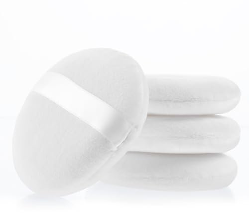 Tucnoeu 4 Stück 10 cm Ultraweich Waschbar Puderquaste, Groß Powder Puff, Wiederverwendbar Waschbar Puderquaste für Körperpuder, Runde Puderquaste für Setting Powder, Körperpuder(Weiß)