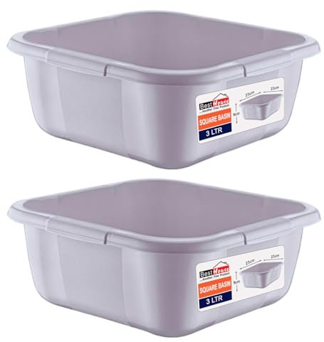 BH | 3L Plastic Washing up Bowl Basin - Small | Square | GREY | Multipurpose Washing Tub for Kitchen, Bathroom, and Household Use (Pack of 2) - By BEST HOUSE