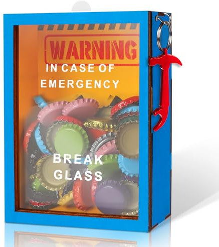 Anruzon Funny Gifts for Dad Men - Beer Bottle Opener with Cap Collector - Birthday Gifts for Men - in Case of Emergency Break Glass - with Hammer - Desk Decor