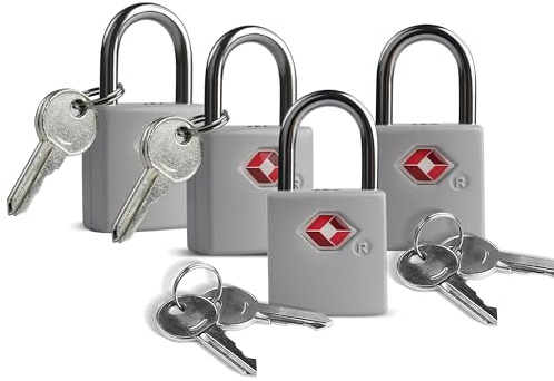 UP Security Luggage Locks TSA Approved 4 Pack, TSA Locks for Luggage International Travel Essentials, Small Padlock with Key, Keyed Alike Mini Padlock for Suitcase, Backpack, Bag, Zipper, Case, Box