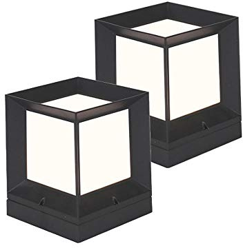 Confezione da 2 lampade moderne a colonna IP65, impermeabili, in alluminio nero e acrilico, E27, per esterni, giardino, stagno, cancello, parco, illuminazione esterna