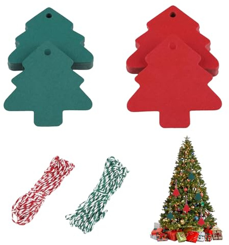 GWAWG 120 etiquetas de regalo de Navidad de papel kraft rojo y verde con cuerda, etiquetas de precio de regalo, decoraciones colgantes para envolver sus regalos