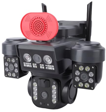 Annadue Telecamera di Sicurezza Solare a 3 Obiettivi, Telecamera Esterna WiFi da 12 MP con Visione a 360 Gradi con Rilevamento del Movimento PIR Batteria da 8000 MAh, per Negozio a