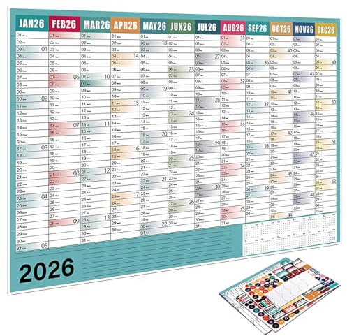 LEPZUR Planificador Anual 2026 Calendario De Pared Calendario Anual Formato Horizontal Planificador De Pared Plegado De Enero De 2026 A Diciembre De 2026 Para Pared Con Etiqueta De Fecha