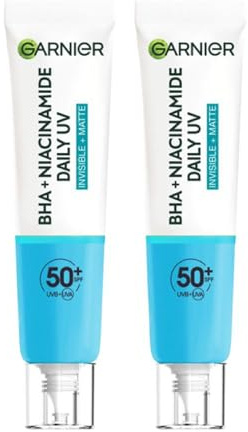 Garnier DOUBLE Sunscreen, With SPF50, Anti Imperfection Fluid, Prevents & Corrects Sun Damage, Invisible and Matte Finsih, Pure Active BHA + Niacinamide Daily UV, 40ml