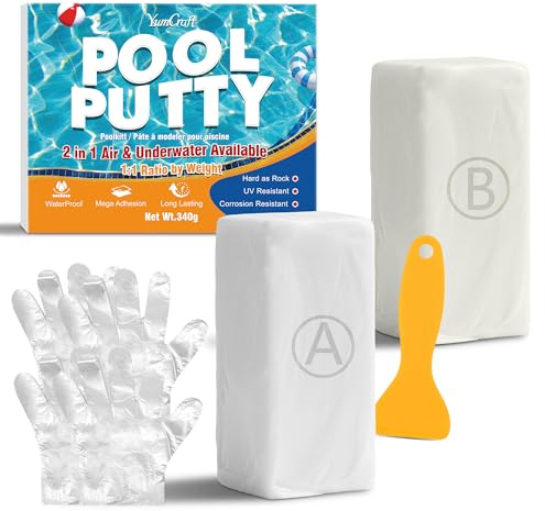 Stucco Epossidico Bianco 340g, Kit Riparazione Piscine Sott’Acqua e Sopra, Stucco 2 Parti per Perdite, Crepe e Sigillatura, Adesivo per Piastrelle, Calcestruzzo, Cemento, Legno, Metallo, Ceramica