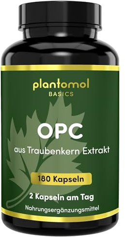 OPC Traubenkernextrakt hochdosiert - 760mg OPC Kapseln hochdosiert pro Tagesdosis - 3 Monatsvorrat an Superfood & Polyphenolen aus Weintrauben - plantomol® Basics