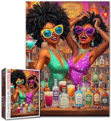 Stylish Afro Beauty 1000 Pièces Casse-tête pour Adultes - Puzzles Colorés pour Soirées de Filles - Puzzles de Bar à Cocktail pour Femmes - Scène de Mode Moderne - Oeuvre d'art Amusante et Défiante