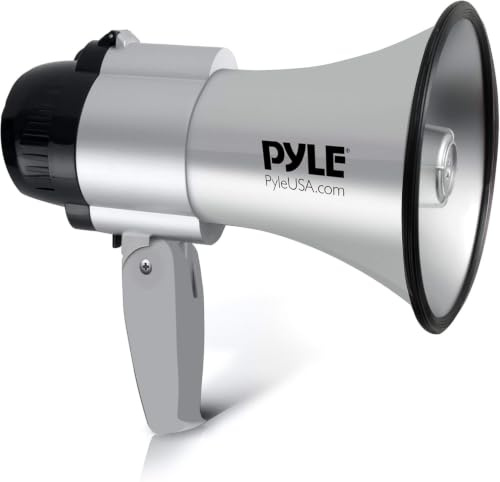 Pyle Portable Megaphone Speaker Siren Bullhorn - Compact and Battery Operated with 30 Watt Power, Microphone, 2 Modes, PA Sound and Foldable Handle for Cheerleading and Police Use