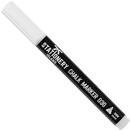 STATIONERY ISLAND Chalk Pens D30 Pack of 1 White â€“ 3mm Fine Bullet Nib. Dry Wipe Erase Liquid Chalk Marker. for Glass (Windows & Mirrors), Whiteboards, Signs and Non-Porous Blackboards