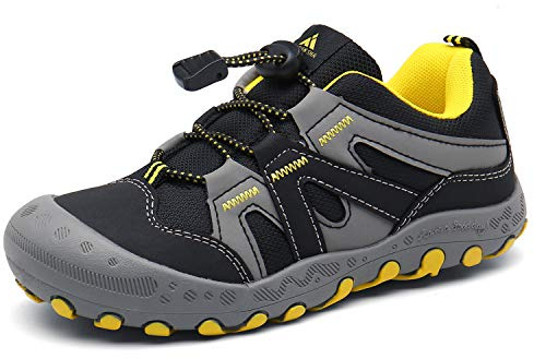Mishansha Boy's Girl's Hiking Shoes Low Top Sneakers Outdoor Trekking Walking Climbing Running Shoes Buckle Black 6.5 Big Kid