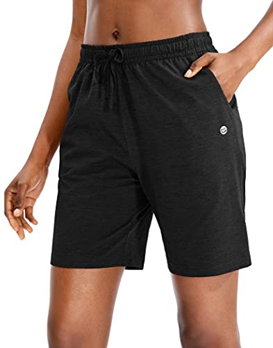 G Gradual Women's Bermuda Shorts Jersey Shorts with Deep Pockets 7 Long Shorts for Women Lounge Walking Athletic (Black, Large)