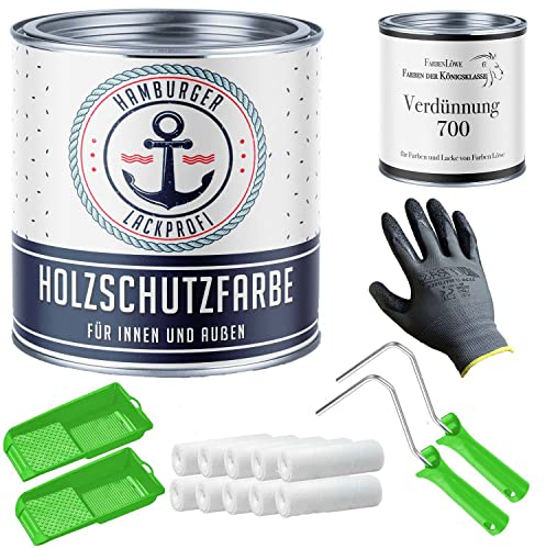 PU Holzschutzfarbe SEIDENMATT farblos Klarlack Wetterschutzfarbe Holzfarbe Holzlack - PU verstärkt & UV-beständig + Lackier-SET (X300) & Verdünnung (1 L) // Hamburger Lack-Profi (5 L)