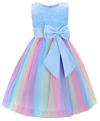 JerrisApparel Princesa Flor Vestido Niña Fiesta Boda Ceremonia Sin Mangas Vestido (6 años, Azul)
