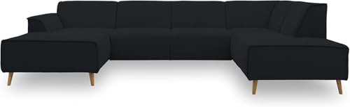 DOMO. collection Wohnlandschaft Jules FK, skandinavisches Sofa mit Federkern, Couch in U-Form mit Holzfüßen, 333 x 191 x 81 cm (BxTxH), Longchair rechts, schwarz