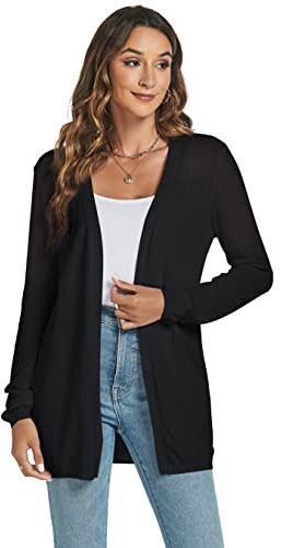 Famrrifuu Gilet Cardigan Femme Long été Coton à Manches Longues Veste Tricot Léger Ouverte Devant Casual Gilets