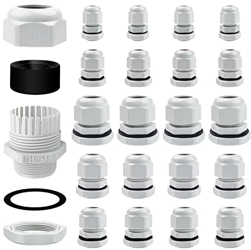 20 Stück Kabelverschraubung Set, Hanibos IP68 Kabeldurchführung Wasserdicht 3-15mm Einstellbar Kabelverschraubungen M12 M16 M18 M20 M25 Kabeleinführung für Outdoor Garten Schaltkasten Abzweigkasten