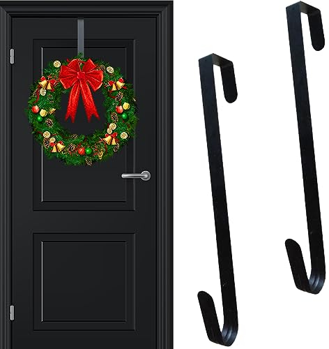 Türkranzhalter für Haustür Außen [2er Pack, Schwarz] – 31cm Langer Türhaken Haustür Außen, Wetterfester Türkranz Aufhänger zum Türkranz Befestigen ohne Bohren für Dekoration an Innen- & Außentüren