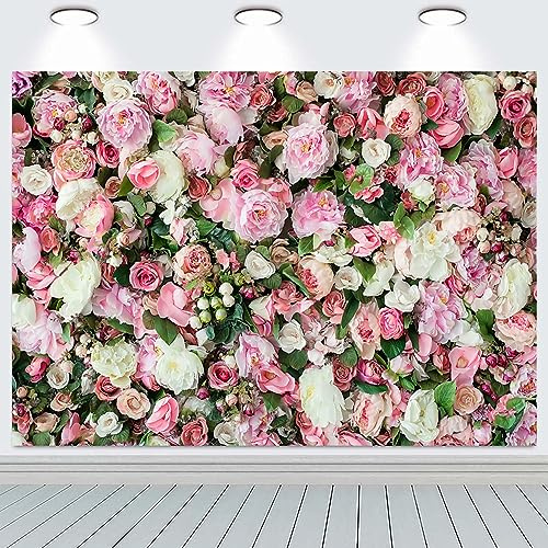 3x2.4m Telón de Fondo de Pared de Flores Rosa 3D Floral Fotografía de Fondo Niñas Cumpleaños Fiesta de Bodas Ducha de Novia Decoraciones Retrato Photoshoot Banner Photo Booth Props