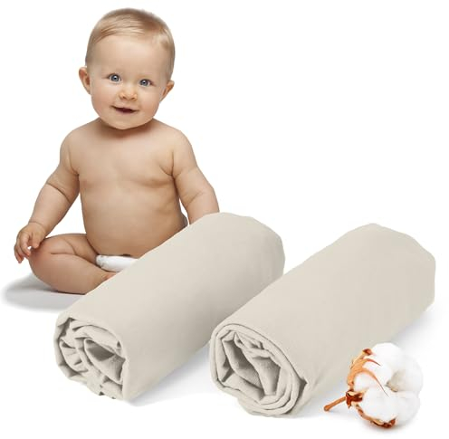 Dreamzie - 2er-Set Spannbettlaken 60x120-70x140 cm - Oeko-Tex Zertifiziert, 100% Baumwolle, atmungsaktives Spannbetttuch Jersey Baby, 150 g/m² - Beige