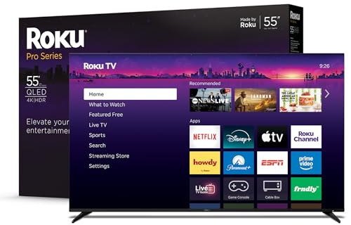 Roku Smart TV – 55-Inch Pro Series 4K QLED RokuTV with Backlit Roku Voice Remote Pro, Dolby Vision IQ, 120Hz Refresh Rate – Live Local News, Sports, Gaming