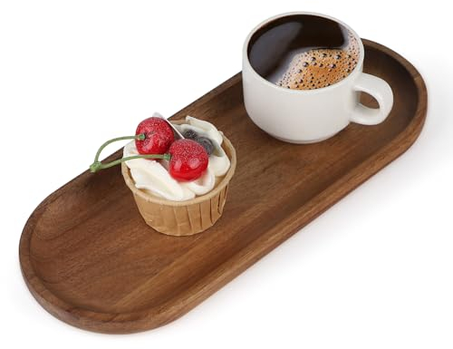 SUPAWAY Ovale Holz Serviertablett Holztablett aus Akazienholz Deko-Tablett Unikat Klein Holz-Tablett zum Dessert Snacks Kleinigkeiten Holztabletts für Heimdekoration, Café, Bar, Restaurant, 30x12x2 cm