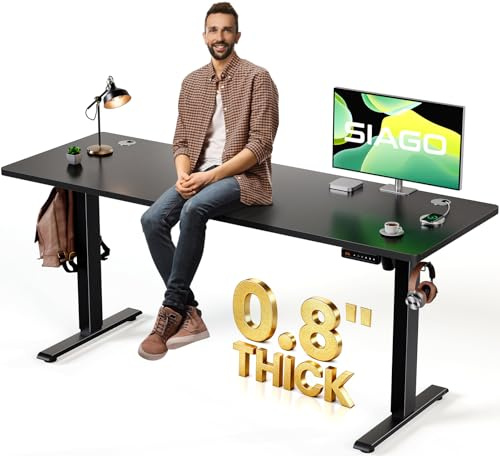 SIAGO Electric Standing Desk Adjustable - 63 x 24 Inch Sit Stand up Desk with Cable Management - 3 Memory Preset Adjustable Height Table