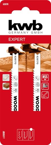 kwb 2x Stichsägeblätter Hartholz, GFK (geeignet für Hartholz, GFK-Kunststoff, Bi-Metall, gehärtete Zähne, T-Schaft)