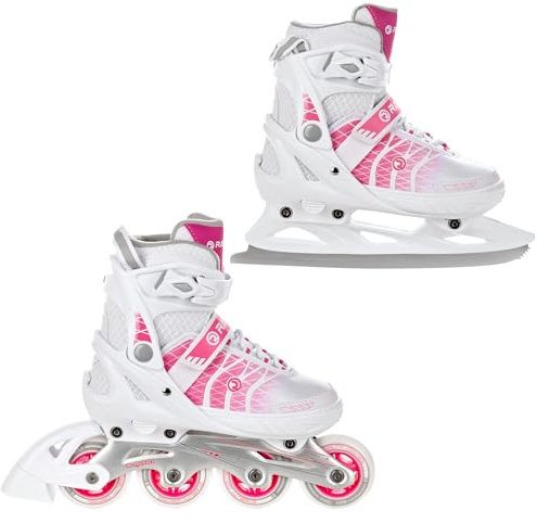 RAVEN 2in1 Schlittschuhe Inline Skates Inliner Crystal (White/Pink, 38-42 (25cm-27,5cm))