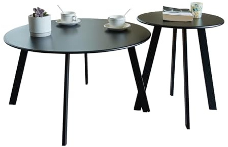 Fokebel Patio Couchtisch 2er Set, wetterfester runder Beistelltisch für den Außenbereich, Nisttische für Wohnzimmer, Balkon, Büro, Holz Schwarz