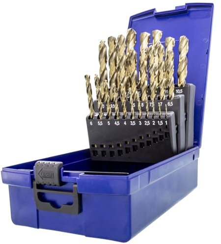 TJR® HSS-E M35 - Punta elicoidale per trapano, autocentrante, DIN 338, tipo N, 135°, 25 pezzi, Ø 1-13 mm
