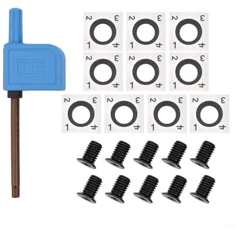 Juego de cortadores de carburo sólido, 10 cuchillas cuadradas de 14 mm con tornillos y llaves para torneado de torno, para madera y aglomerado