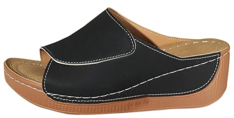 Dam ortopediska sandaler, platåtofflor för kvinnor, fiskmunstycken, pantoletter, öppen tå, lädertofflor, kil, plattform, sandal, stor storlek, glidskydd, mjuka sulor, sommarskor, badskor