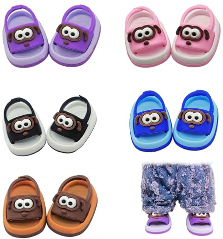 Xerteam 5 paia di scarpe per bambole, graziose scarpe giocattolo a forma di mostro colorate, per bambole da 15 a 17 cm, 5 colori, accessori per bambole con cucciolo (bambola non inclusa)