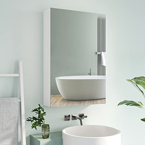 Moziel Armario Baño con Espejo, Armario de Pared Colgante, Muebles de Baño con Estantes Internos Ajustables, Blanco, 40 x 60 x 12 cm