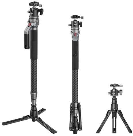 SMALLRIG 166.5cm / 65.6 Carbon Fiber Monopod for Camera, Compact Camera Monopod with Storage Size of 68cm / 26.8, Weighs 1.72kg / 3.8lb, One-Touch Height Adjustment, Max. 5kg Playload Ball Head-5564